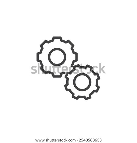 Gears Interlocked line icon. linear style sign for mobile concept and web design. Two gears outline vector icon. Work processes symbol, logo illustration. Vector graphics