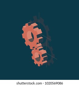 Gears, isometric flat design infographic on colored background