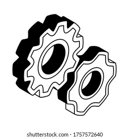 Gears isometric line style icon design, construction work repair machine part technology industry and technical theme Vector illustration