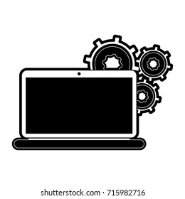 gears and laptop computer icon image 