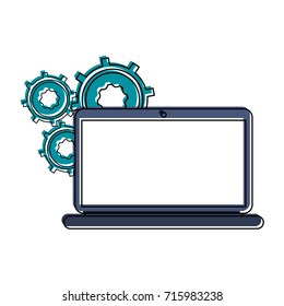 gears and laptop computer icon image 