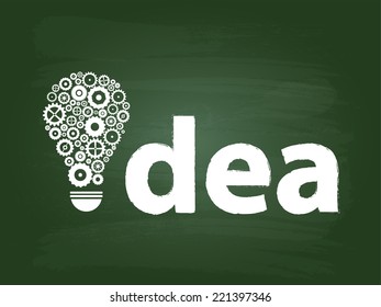 Gears Light Bulb Idea Concept On Green Chalkboard