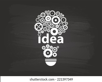Gears Light Bulb Idea Concept On Blackboard