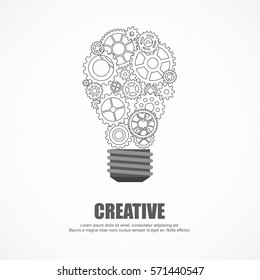 Gears light bulb for ideas and creativity