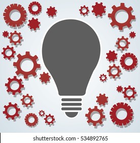gears in light bulb shape , abstract gears concept of thinking
