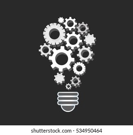 gears in light bulb shape , abstract gears concept of thinking