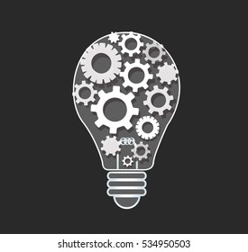gears in light bulb shape , abstract gears concept of thinking