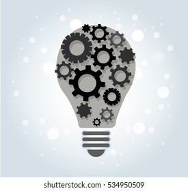 gears in light bulb shape , abstract gears concept of thinking