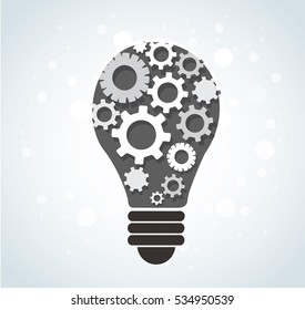 gears in light bulb shape , abstract gears concept of thinking