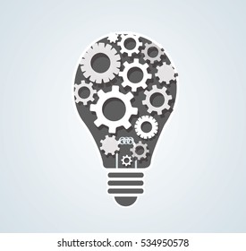 gears in light bulb shape , abstract gears concept of thinking