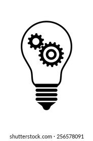 Gears in lightbulb on white background 