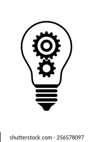 Gears In Lightbulb On White Background 