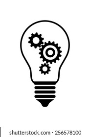 Gears In Lightbulb On White Background 