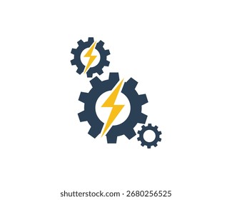 Gears with lightning bolt for energy concept