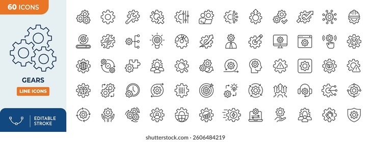 Gears line editable icon set. Editable stroke. Vector illustration	
