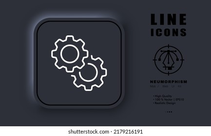 Gears line icon. Settings, tune, control, adjust, configuration, device, fix, repair, machine, equipment, development. Technology concept. Neomorphism. Vector line icon for Business and Advertising.
