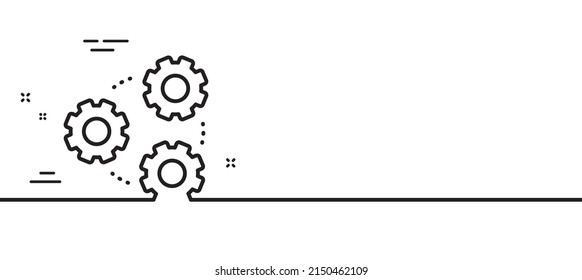 Icono de la línea de engranajes. Signo de rueda cognoscitiva de trabajo en equipo. Símbolo del proceso de trabajo. Fondo mínimo de la ilustración de línea. Banner de patrón de icono de la línea de engranajes. Concepto de plantilla web blanca. Vector