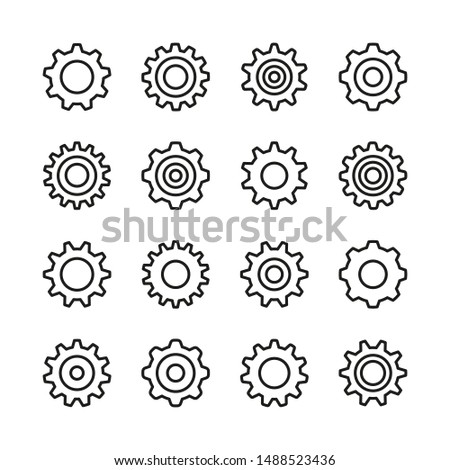 Gears line icons set. Cogs, cogwheels. Modern graphic design concepts, simple outline elements collection. Vector icons