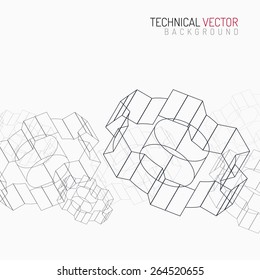 Gears linear graphic, abstract industrial design, mechanical drawing