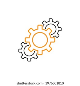 Gears. Linear icon.Three circle gear wheels on white background. Vector logo for web. Illustration industrial technology, Silhouette spin equipment. Concept construction, engineering for business.
