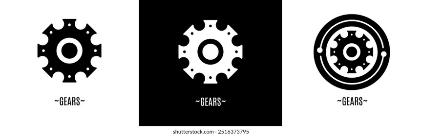 Logo de los engranajes. Colección de logos en blanco y negro. Vector de acciones.