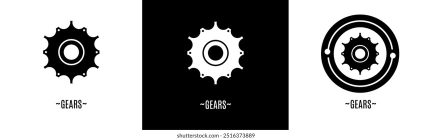 Conjunto do logotipo das engrenagens. Coleção de logotipos em preto e branco. Vetor de estoque.