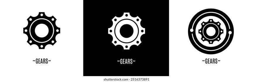 Logo de los engranajes. Colección de logos en blanco y negro. Vector de acciones.