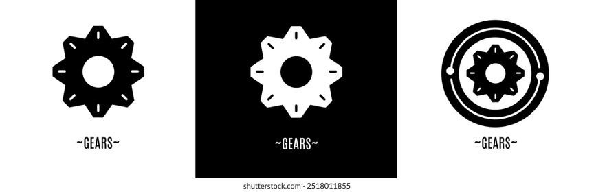 Gears logo set. Collection of black and white logos. Stock vector.