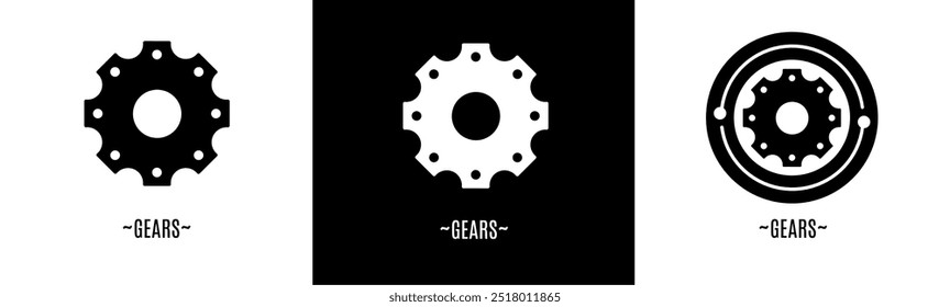 Gears logo set. Collection of black and white logos. Stock vector.
