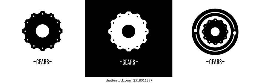 Gears logo set. Collection of black and white logos. Stock vector.