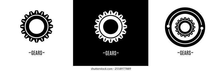 Logo de los engranajes. Colección de logos en blanco y negro. Vector de acciones.