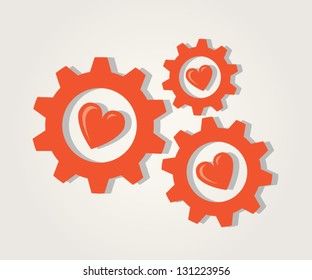 Gears of Love. Abstract red gears with hearts.