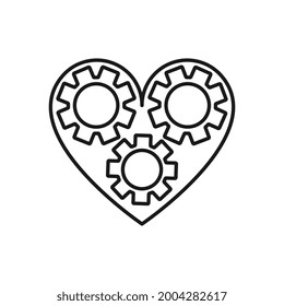 Gears And Love Icon, Heart and Gear Illustration