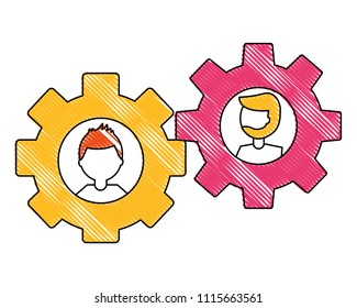 gears machine with heads of men isolated icon