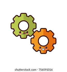 Gears machinery pieces cute kawaii cartoon