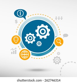 Gears and male, creative design elements. Flat design concept