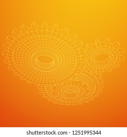Gears. Mechanical technology machine engineering symbol. Industry development, engine work, business solution concept. Wireframe low poly mesh vector illustration