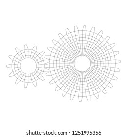 Gears. Mechanical technology machine engineering symbol. Industry development, engine work, business solution concept. Wireframe low poly mesh vector illustration