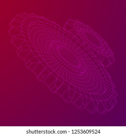 Gears. Mechanical technology machine engineering symbol. Industry development, engine work, business solution concept. Wireframe low poly mesh vector illustration