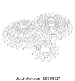 Gears. Mechanical technology machine engineering symbol. Industry development, engine work, business solution concept. Wireframe low poly mesh vector illustration