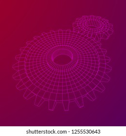 Gears. Mechanical technology machine engineering symbol. Industry development, engine work, business solution concept. Wireframe low poly mesh vector illustration
