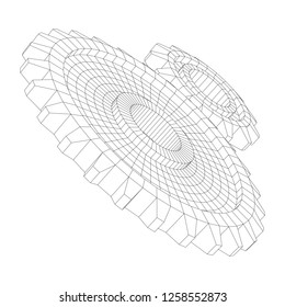 Gears. Mechanical technology machine engineering symbol. Industry development, engine work, business solution concept. Wireframe low poly mesh vector illustration
