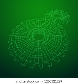 Gears. Mechanical technology machine engineering symbol. Industry development, engine work, business solution concept. Wireframe low poly mesh vector illustration