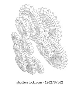 Gears. Mechanical technology machine engineering symbol. Industry development, engine work, business solution concept. Wireframe low poly mesh vector illustration