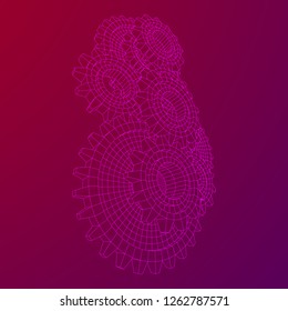 Gears. Mechanical technology machine engineering symbol. Industry development, engine work, business solution concept. Wireframe low poly mesh vector illustration