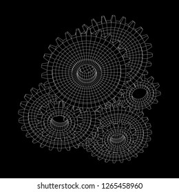 Gears. Mechanical technology machine engineering symbol. Industry development, engine work, business solution concept. Wireframe low poly mesh vector illustration