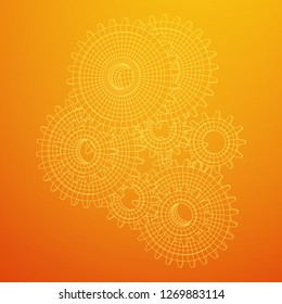 Gears. Mechanical technology machine engineering symbol. Industry development, engine work, business solution concept. Wireframe low poly mesh vector illustration