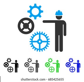 Gears Mechanics Presentation flat vector illustration. Colored gears mechanics presentation gray, black, blue, green icon versions. Flat icon style for application design.