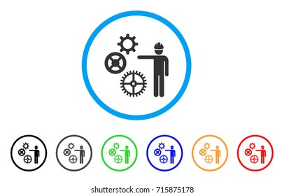 Gears Mechanics Presentation icon. Vector illustration style is a flat iconic gears mechanics presentation grey rounded symbol inside light blue circle with black, gray, green, blue, red,