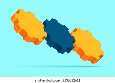 Gears mechanism in 3d flat style, vector design objects for you projects